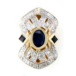 AC508 14K ANTIQUE LOOK SLIDE WITH & SQ SAPPHIRE 